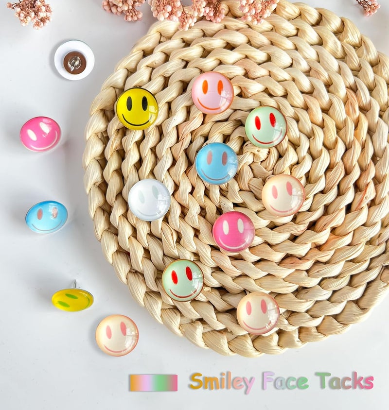 Tandarui 24Pcs Smiley Face Decorative Push Pins,Cute Thumb Tacks,Boarders for Bulletin Board,Cork Board Thumbtacks for Classroom Decor,Home Decor and Office Decor(Smiley Face) - Image 3